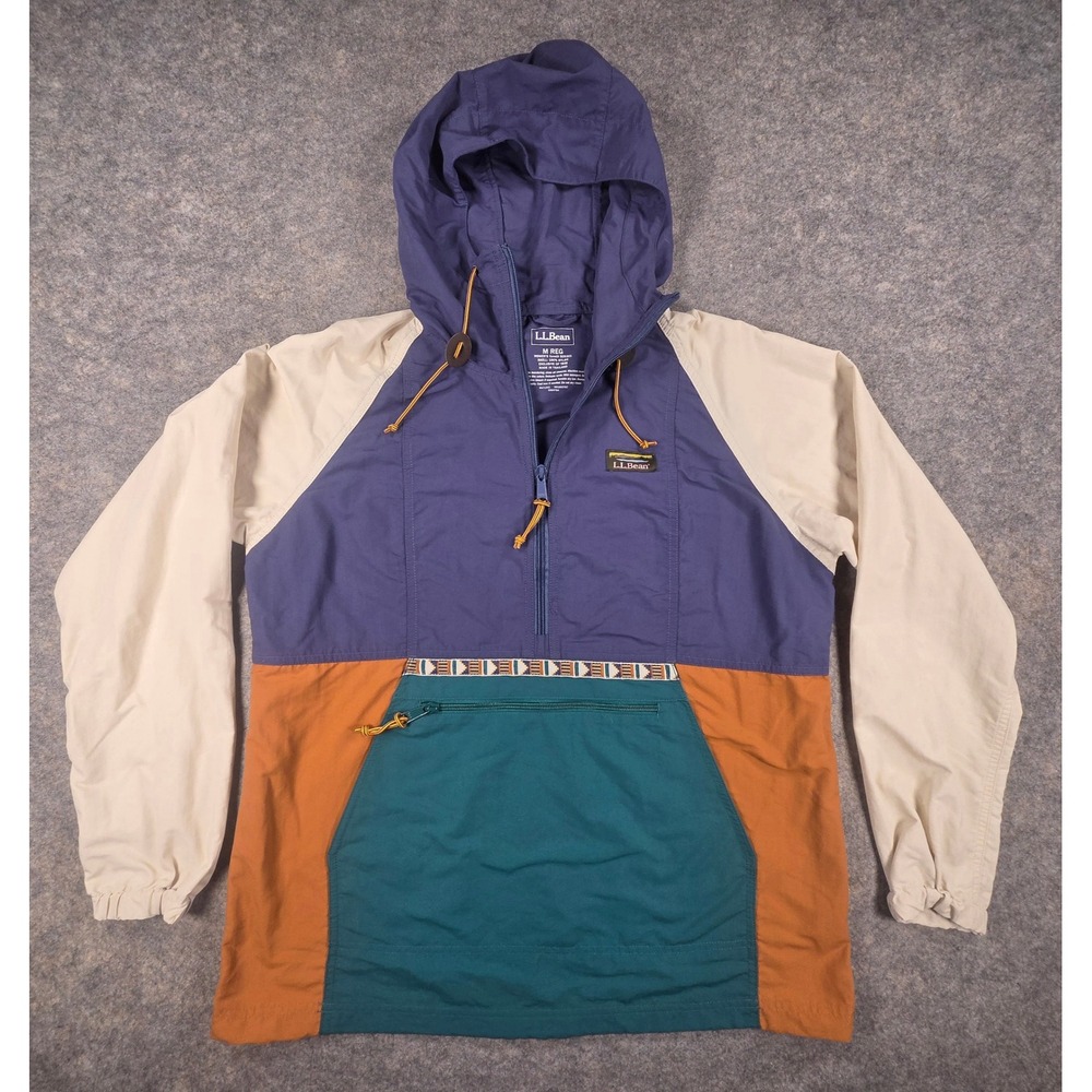 LL Bean Anorak Jacket Womens Medium Colorblock 1/4 Zip Hooded Aztec Southwestern